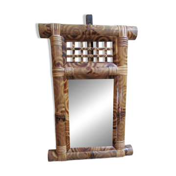 Rectangular bamboo and woven wicker mirror