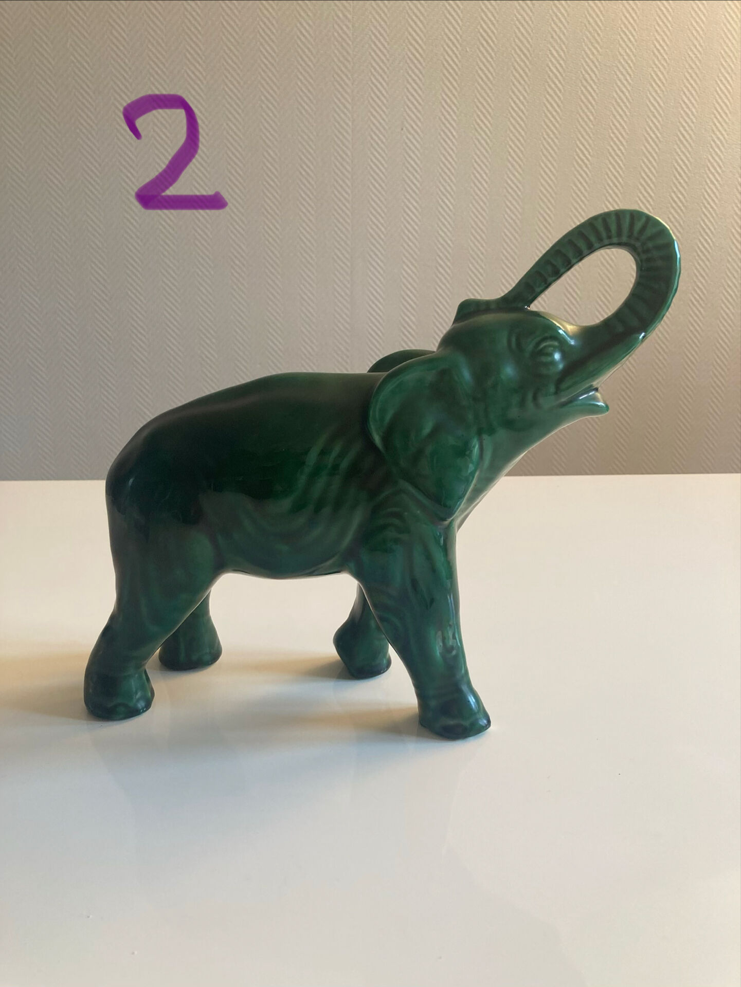 Pair of marbled faience elephants from Saint Clément