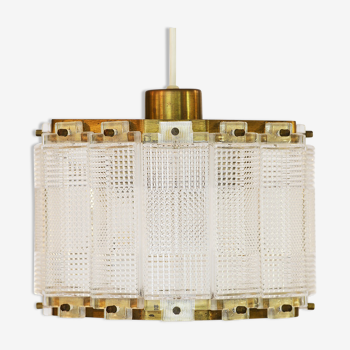 Brass and crystal pendant light by Carl Fagerlund for Orrefors. Sweden 1960s