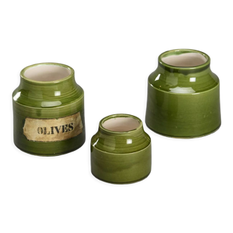 Pots en céramique verts par Mado Jolain, circa 1960