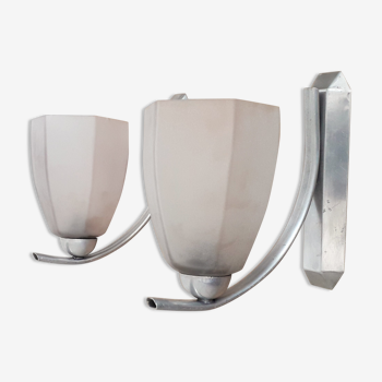 Art Deco wall lamps - Aluminium and frosted glass - 1940