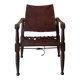 Scandinavian safari armchair in wood & burgundy leather upholstery 20th century