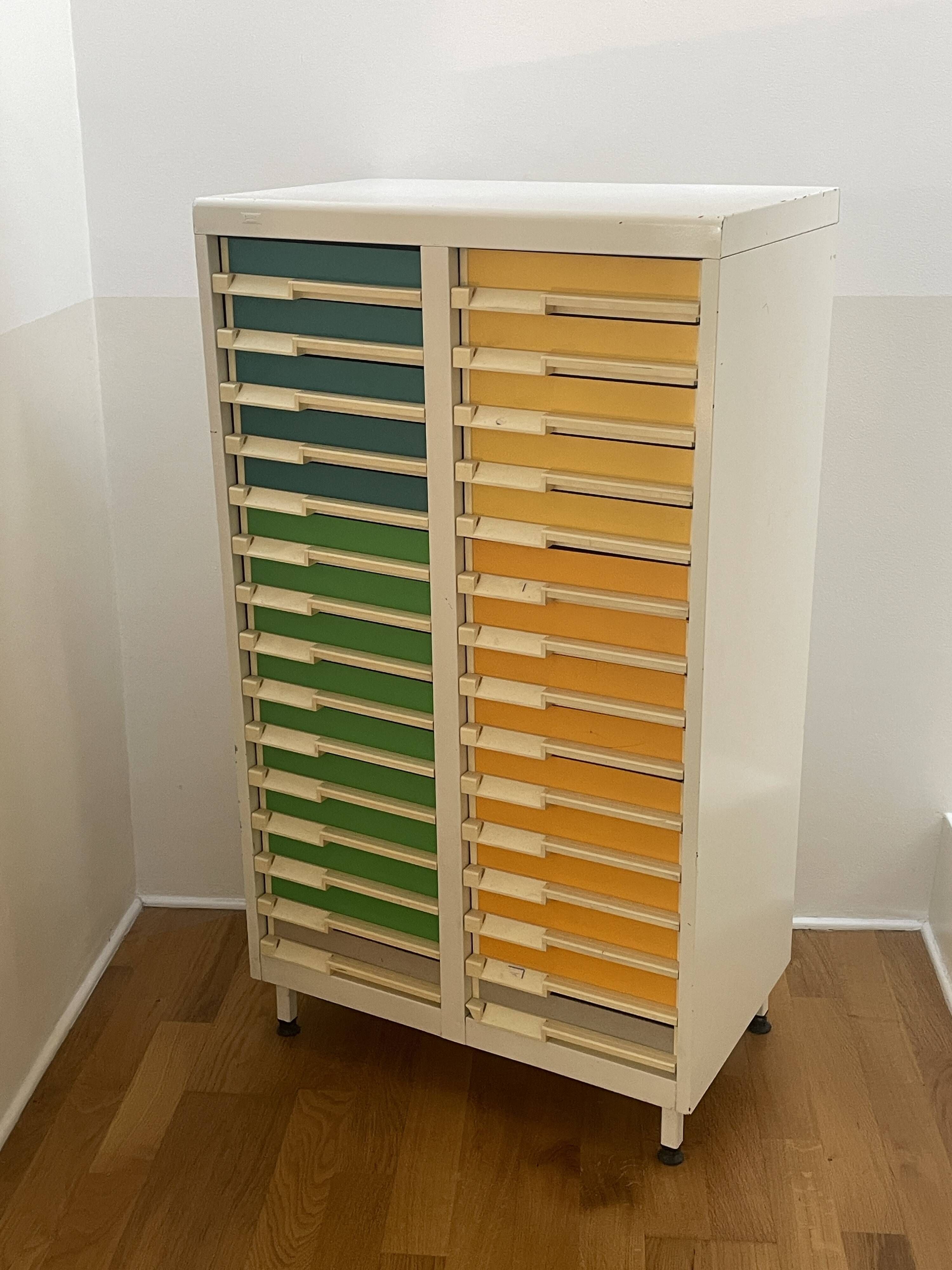 Vintage sorting furniture from the 70s / 30 drawers - industrial / workshop / haberdashery
