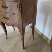 Paire de 2 chevets-louis xv-marqueterie-2 tiroirs-marbre rose