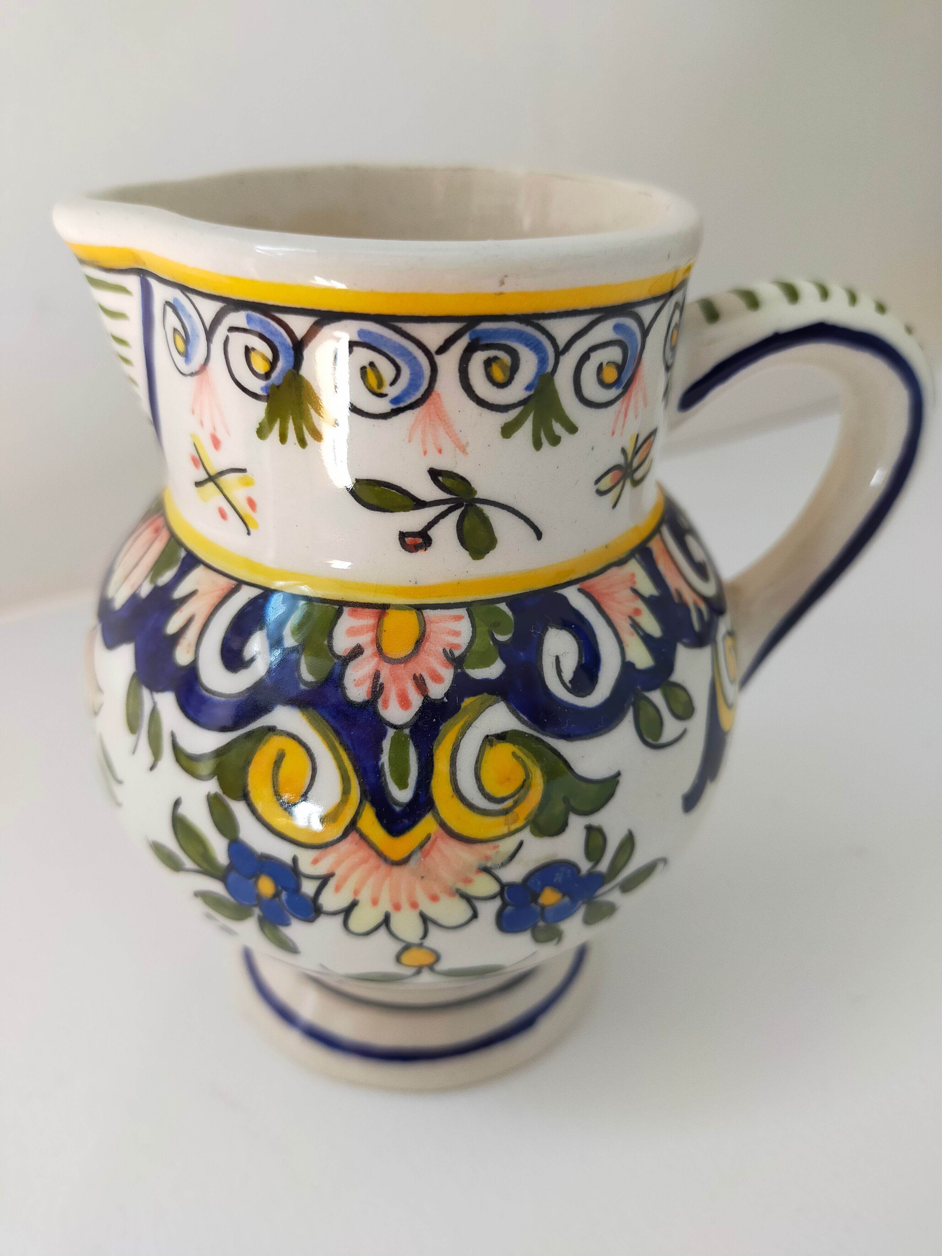 Vintage pitcher Desvres décor Rouen handmade signed