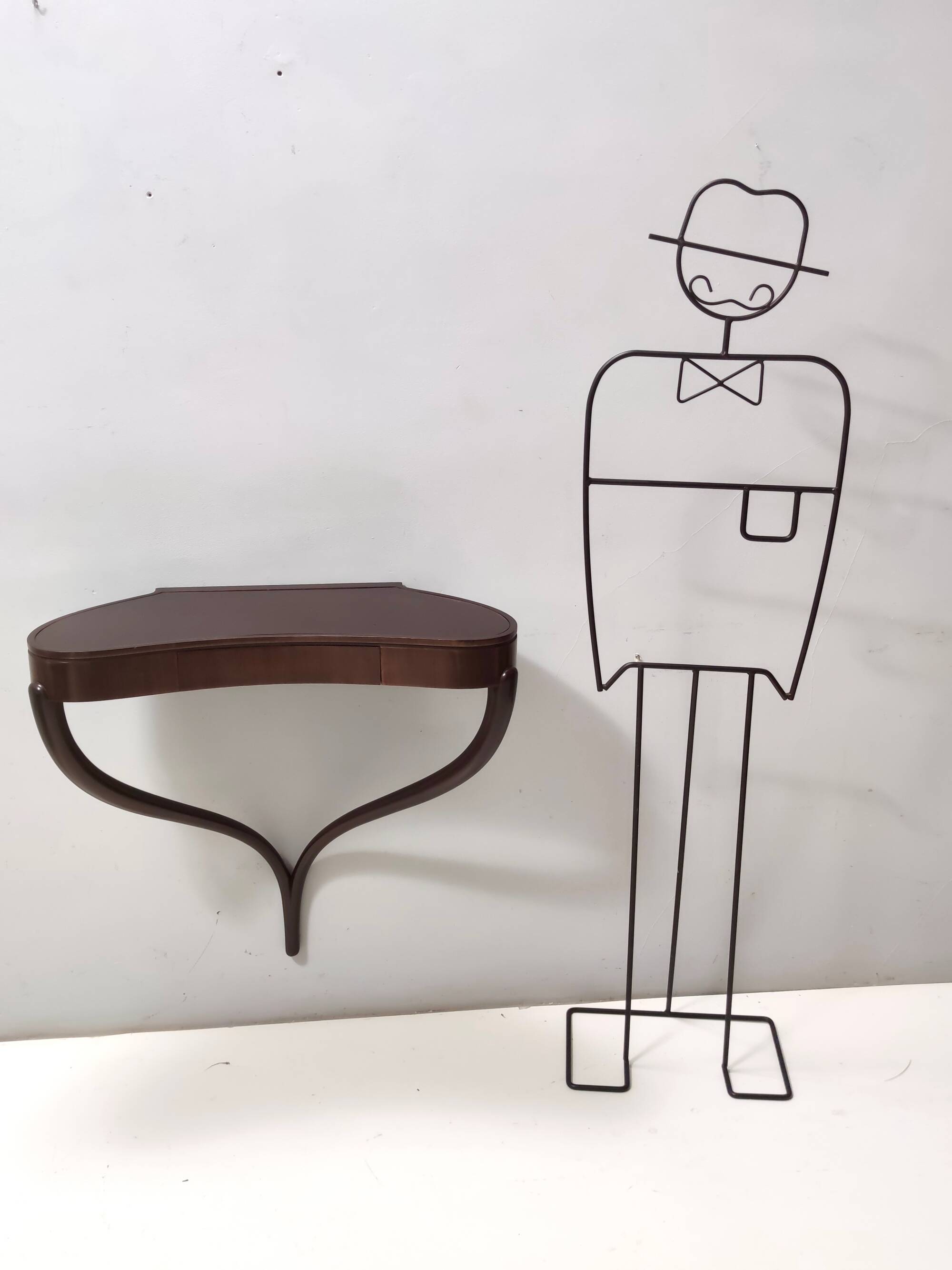 Ebonized Beech and Walnut Wall-Mounted Console Table