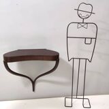 Ebonized Beech and Walnut Wall-Mounted Console Table