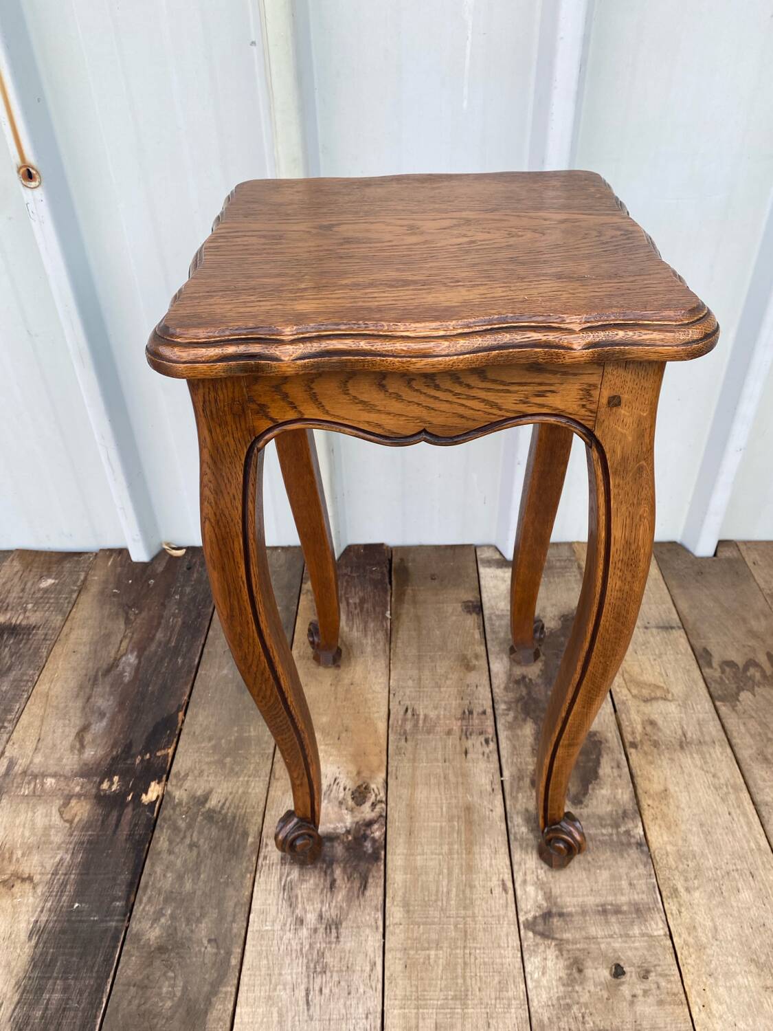 Antique louis xv style solid oak side table with curved legs vintage