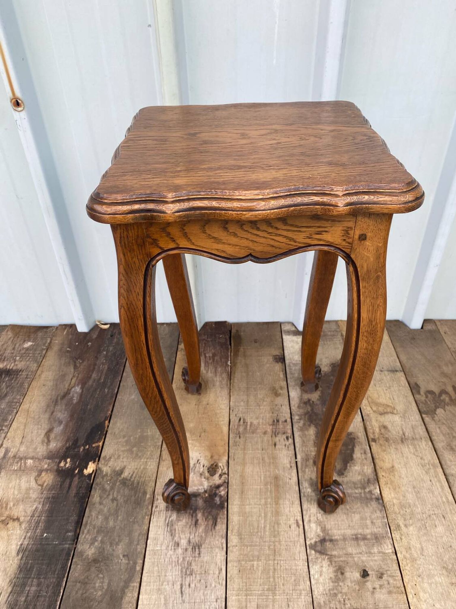 Antique louis xv style solid oak side table with curved legs vintage