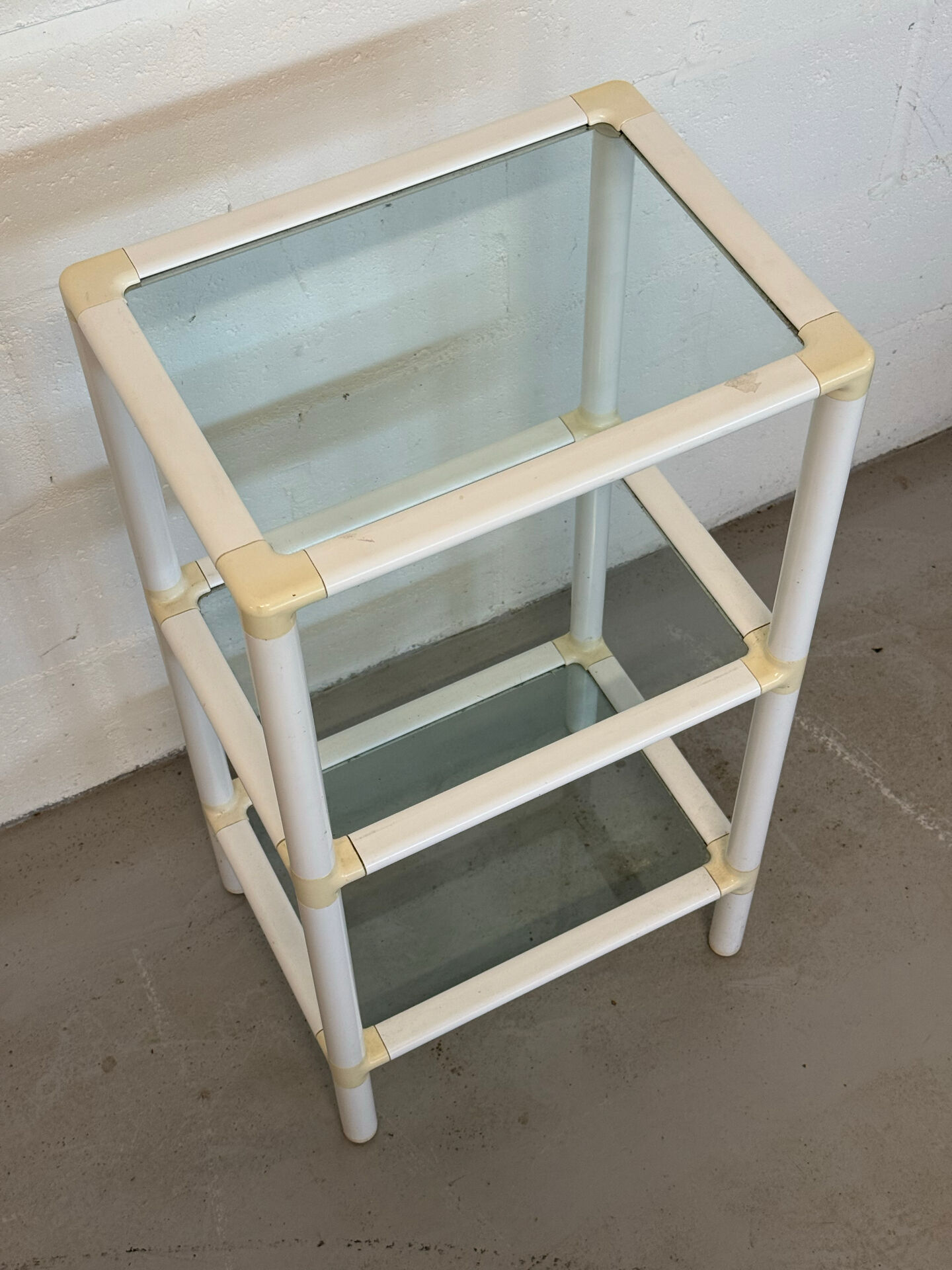 Small 3-Tier Shelf – White & Glass, Space Age Style