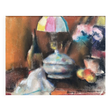 Still life with lamp, signed pastel