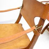 Two 1950s Danish Safari Chairs In Oak & Hide Leather by Poul Hundevad