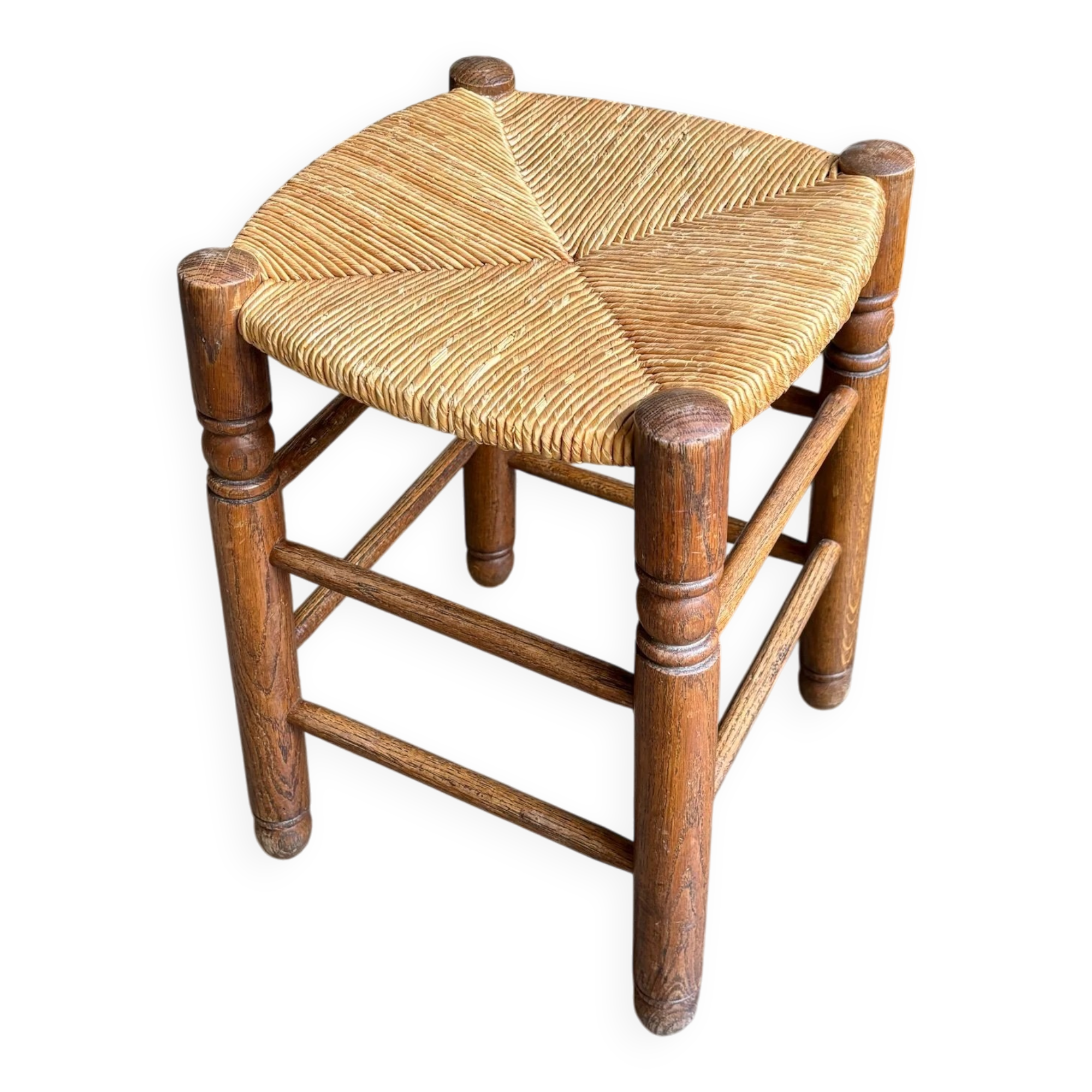 Tabouret en paille tressée et bois