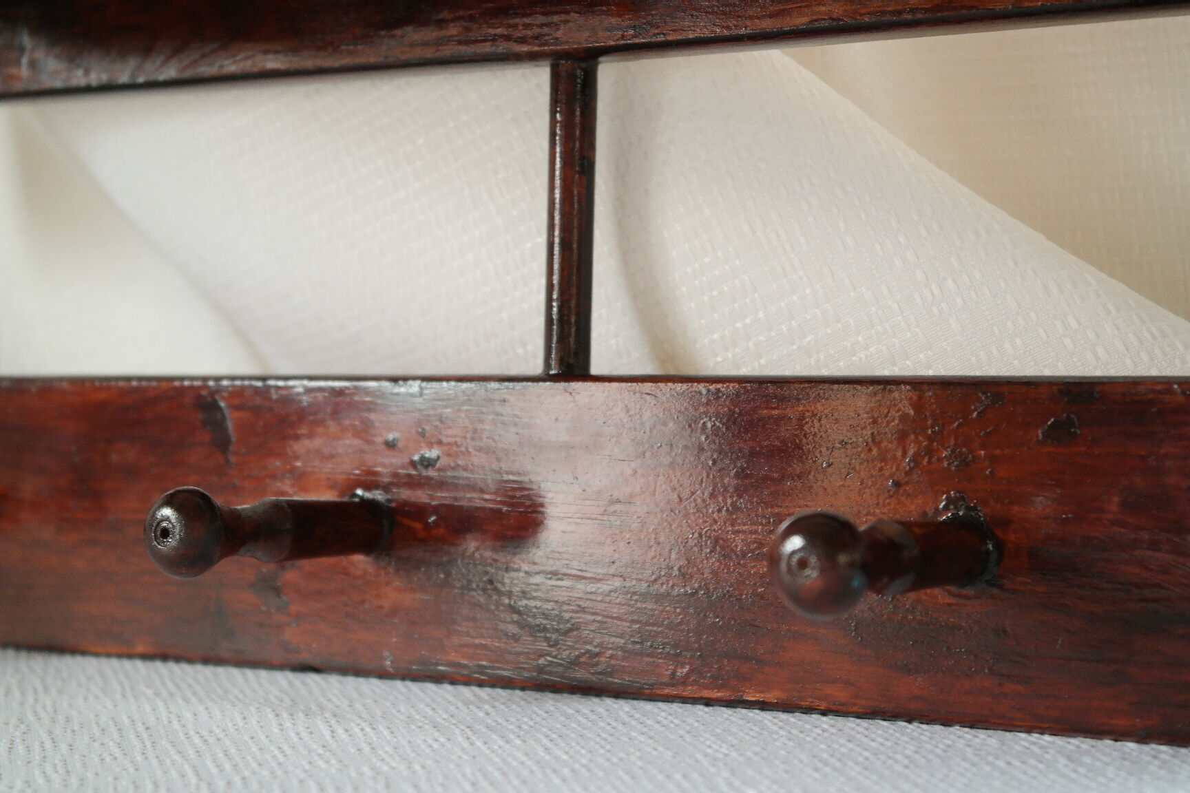 Vintage dark wood wall coat rack