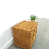 Wicker basket with lid with bear, vintage toy basket