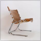 Vintage Leather and chrome Tubular Lounge Sling Chair, 1960s