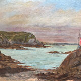 Huile sur carton "Bord de mer", École anglaise fin 19ème s.