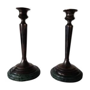 Paire de bougeoirs socle - vert
