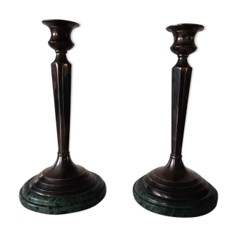 Pair of sea green marble floor candlesticks art deco style