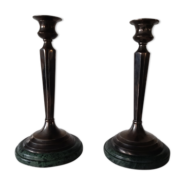 Paire de bougeoirs socle marbre vert de mer style art deco