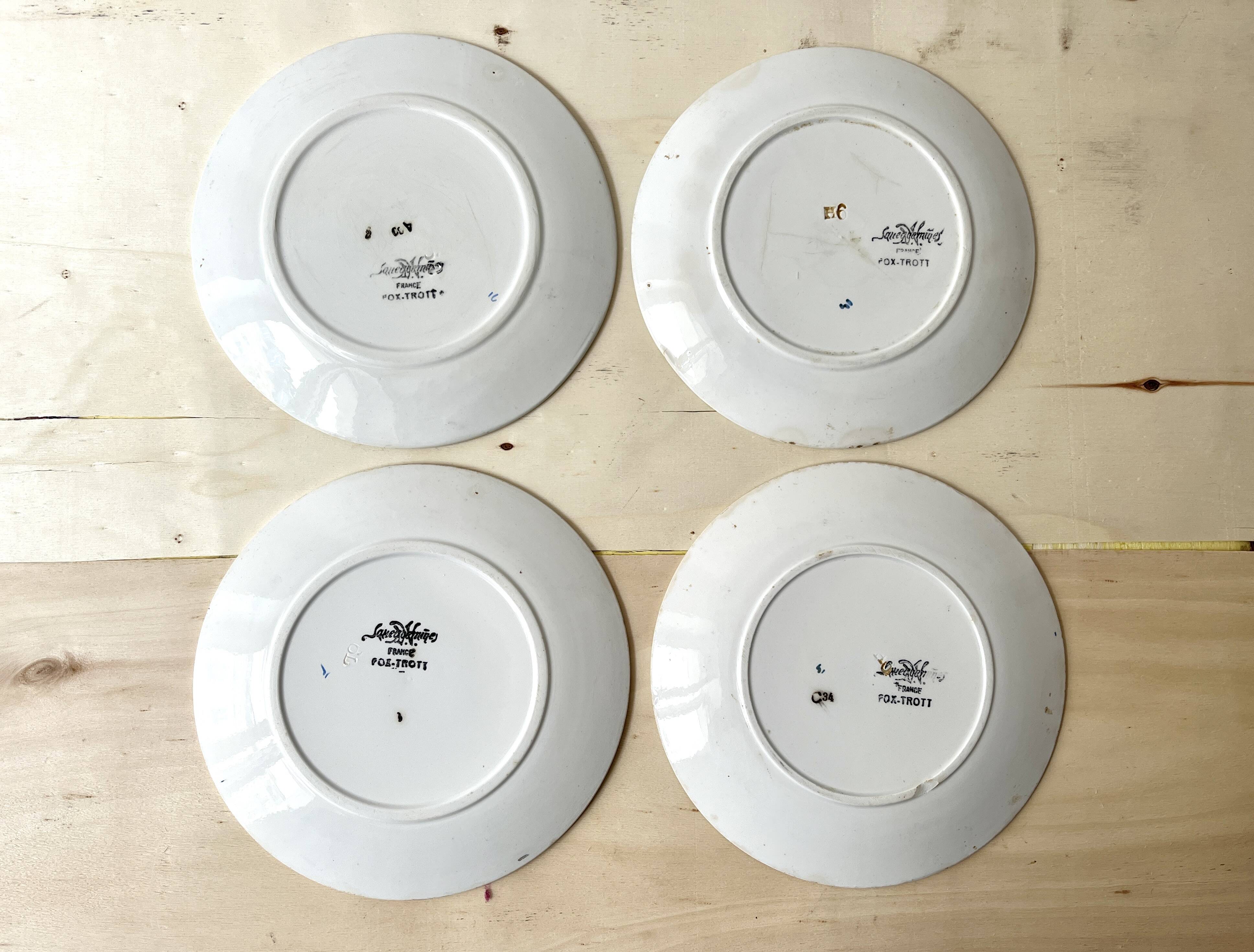 Set of 4 fox trott sarreguemines art deco dessert plates 1930