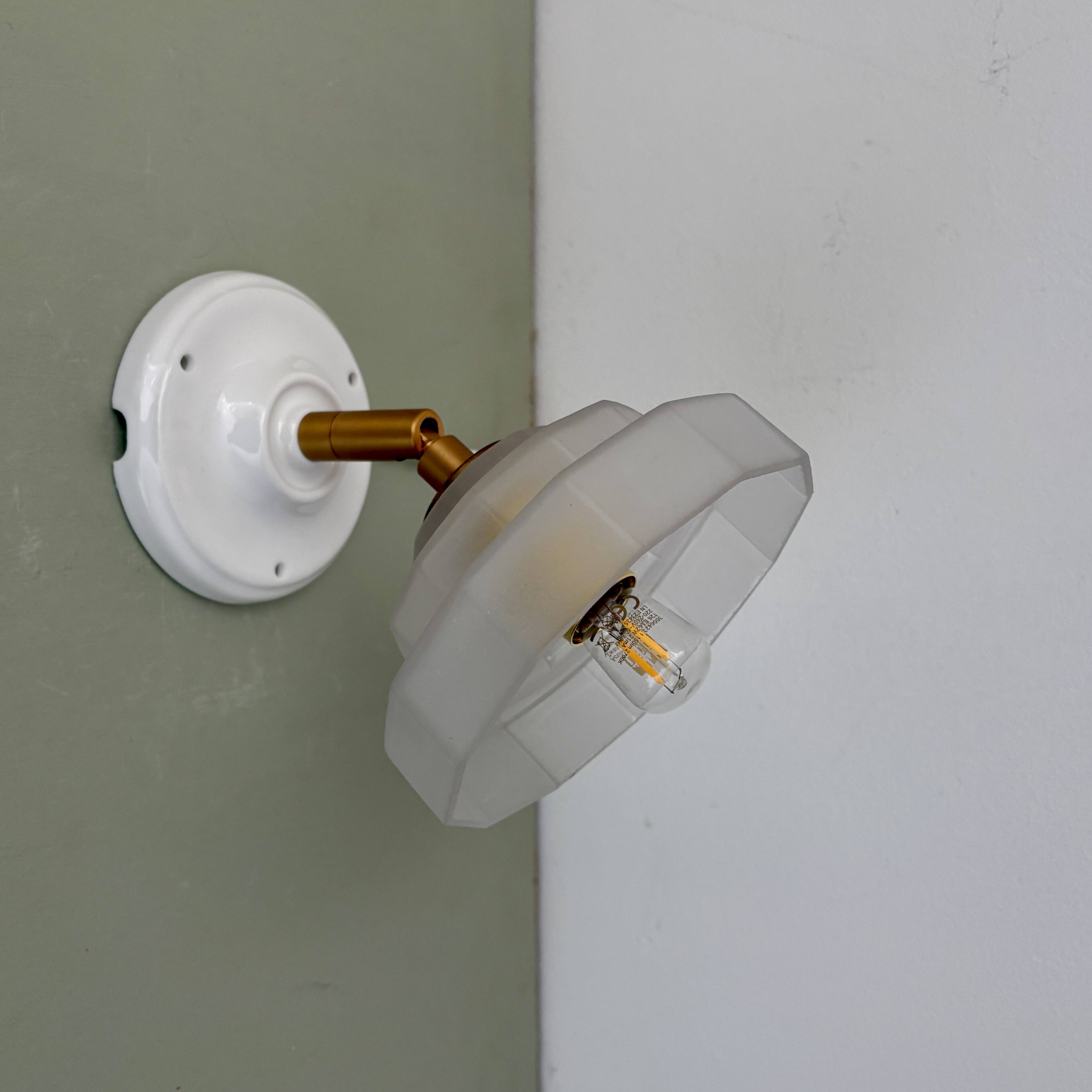 Vintage art deco frosted glass wall lamp with shade