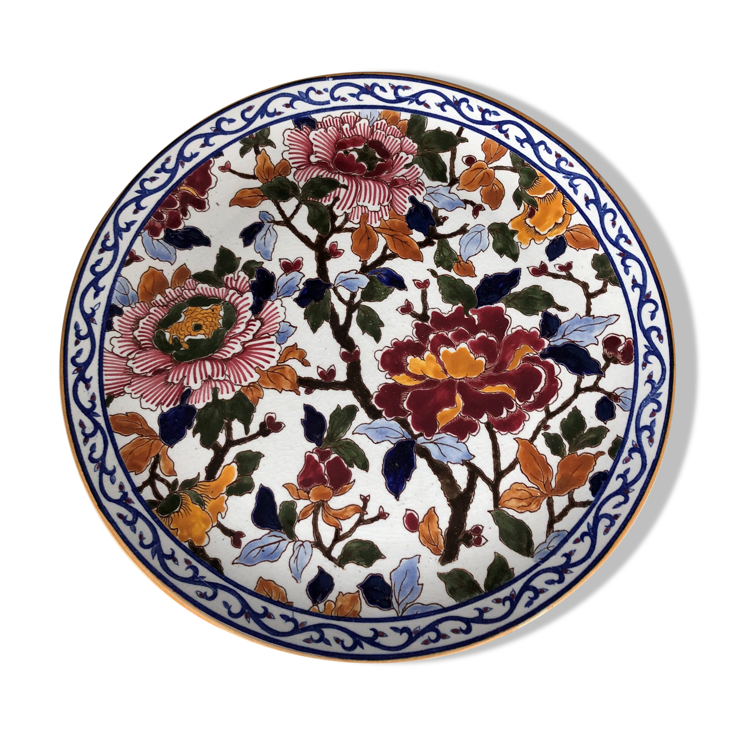 Large circular dish Gien model peonies