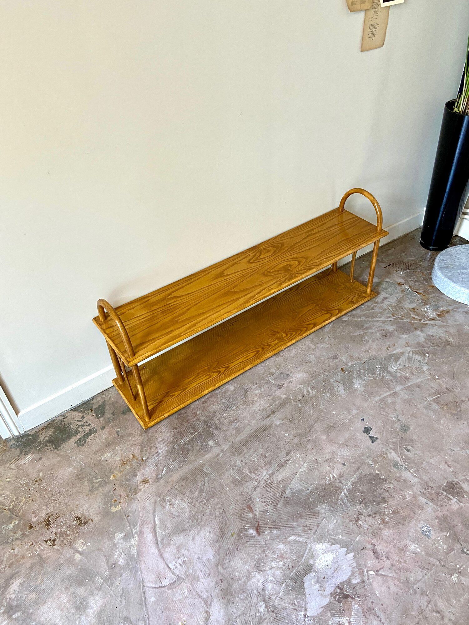 Wall shelf in light wood and rattan 1960s