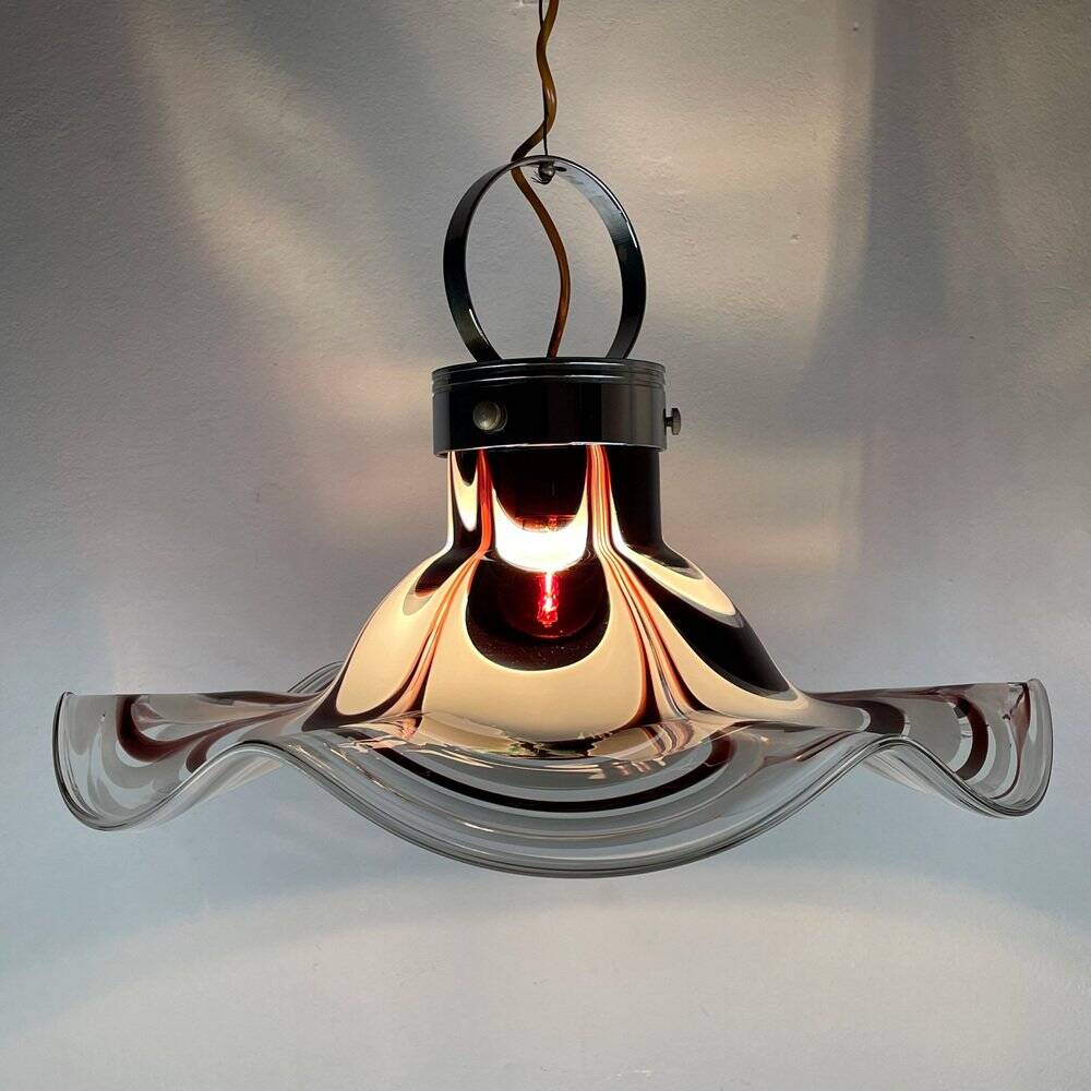 Original Murano glass flower pendant lamp in brown by AV Mazzega, Italy, 1970s.