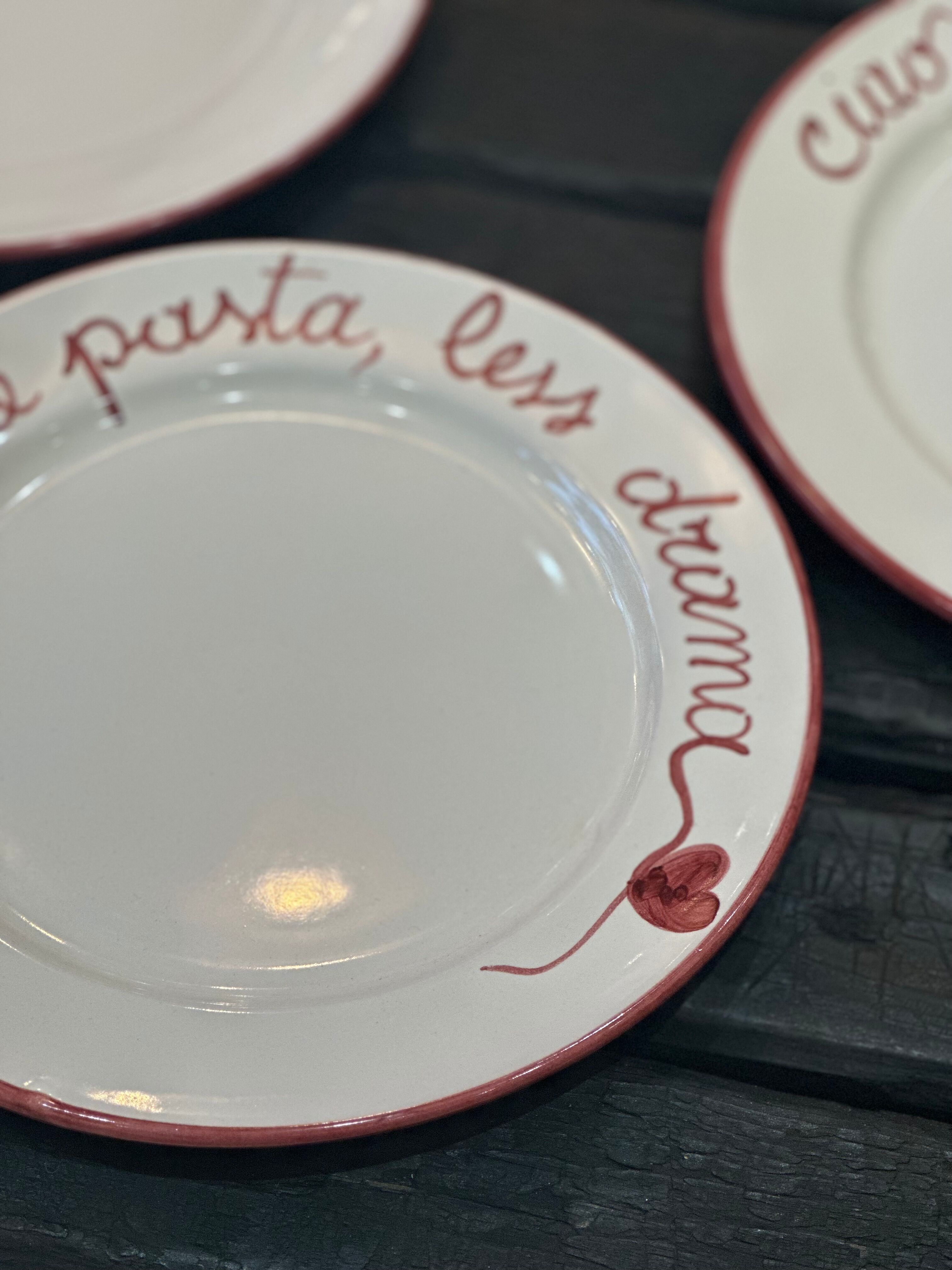 Hand-painted Italian plate "More Pasta, Less Drama"