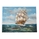 Tableau marine sur toile signé « Sartini » – Grand voilier en mer – 40 × 30 cm