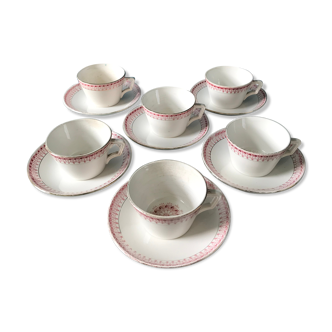 Series of 6 cups and saucers model "Ogives"