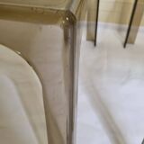Pair of vintage smoked plexiglass coffee tables, minimalist design from the 1970s, 45 cm
