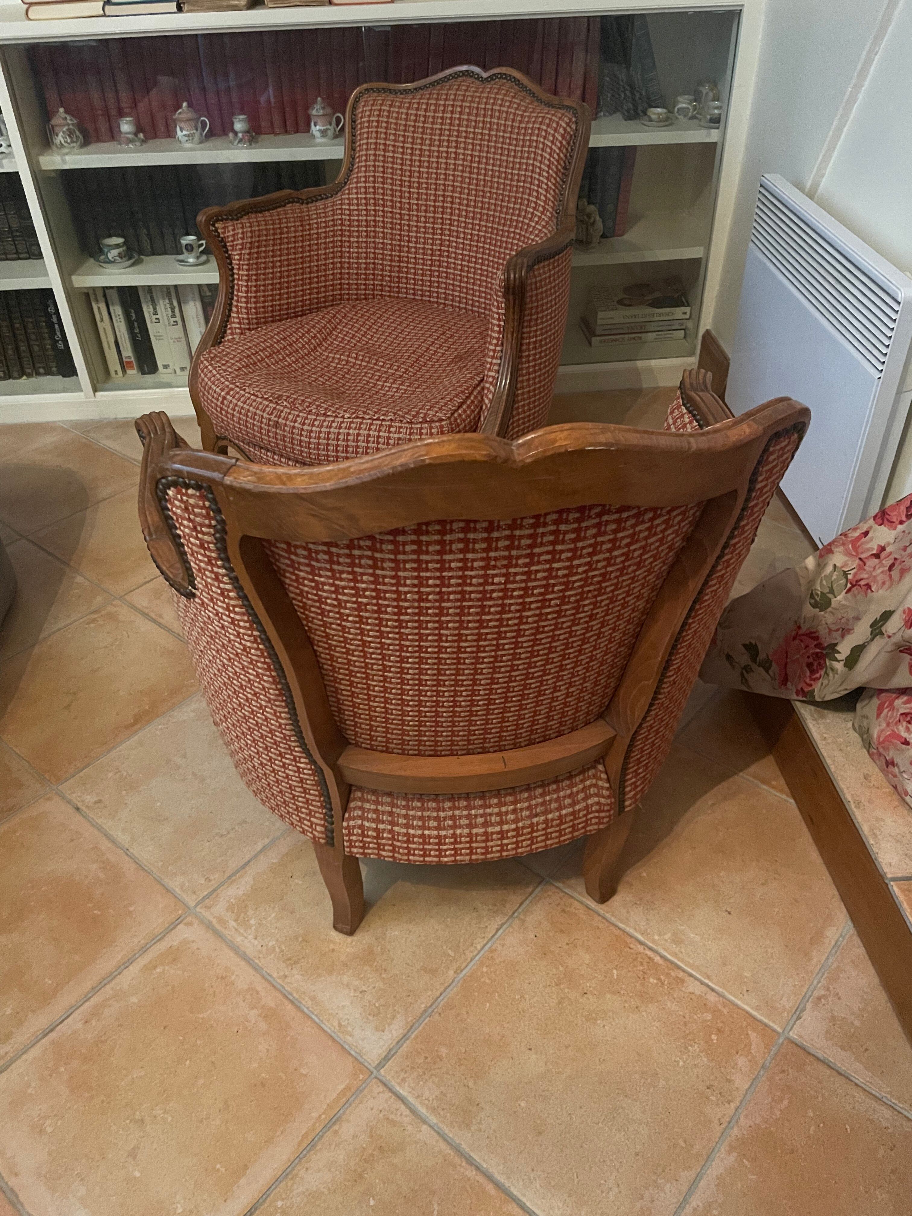 Lot of 2 low bergère cabriolet armchairs in Louis XV style.