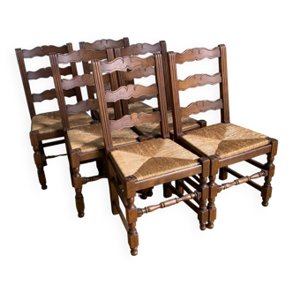 6 country oak straw chairs