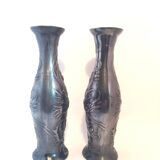 Pair of small art nouveau vases (or candlesticks) in pewter
