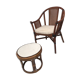 Rattan armchair with its footrest 70s