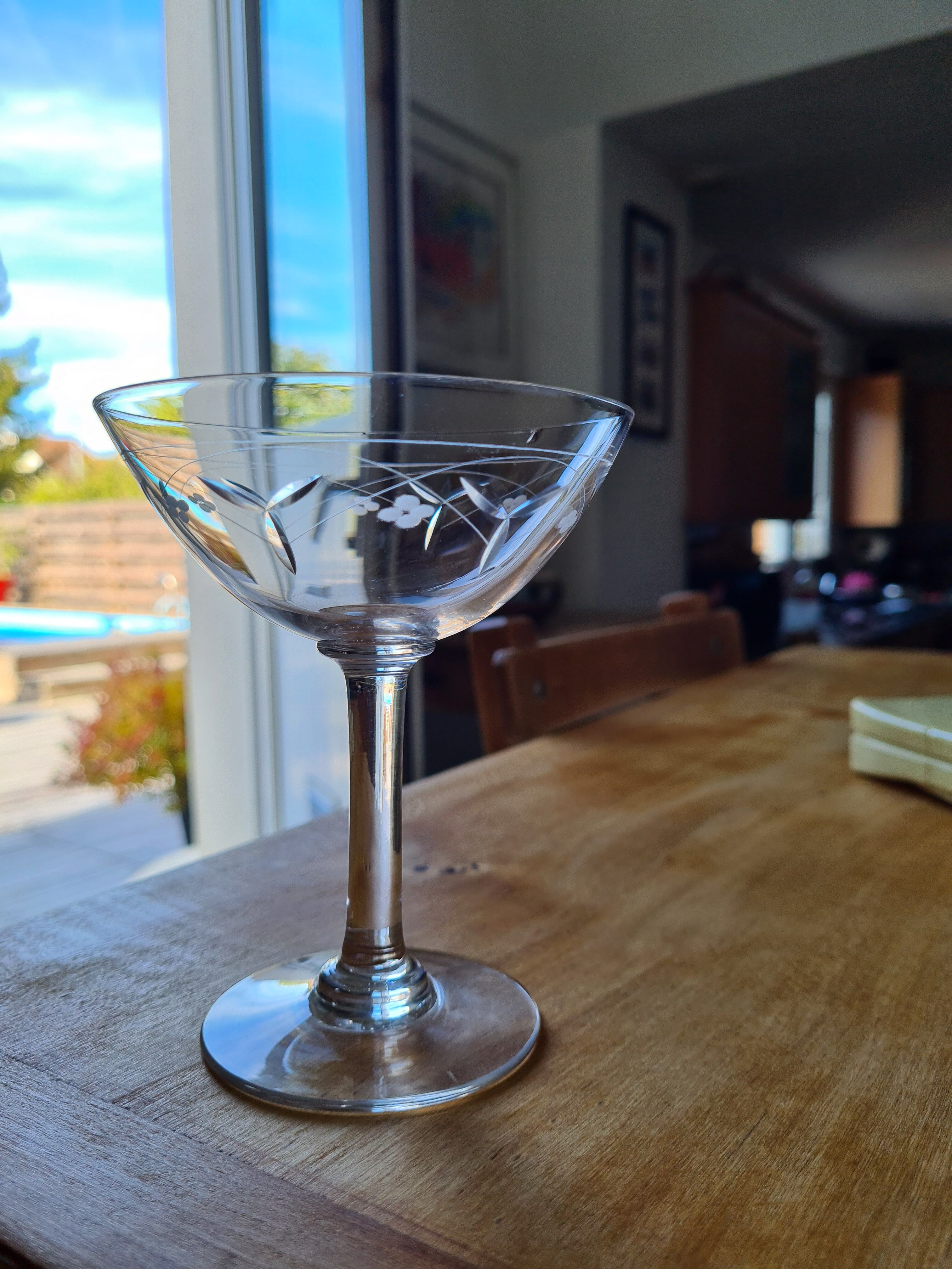 Chiseled crystal champagne glasses