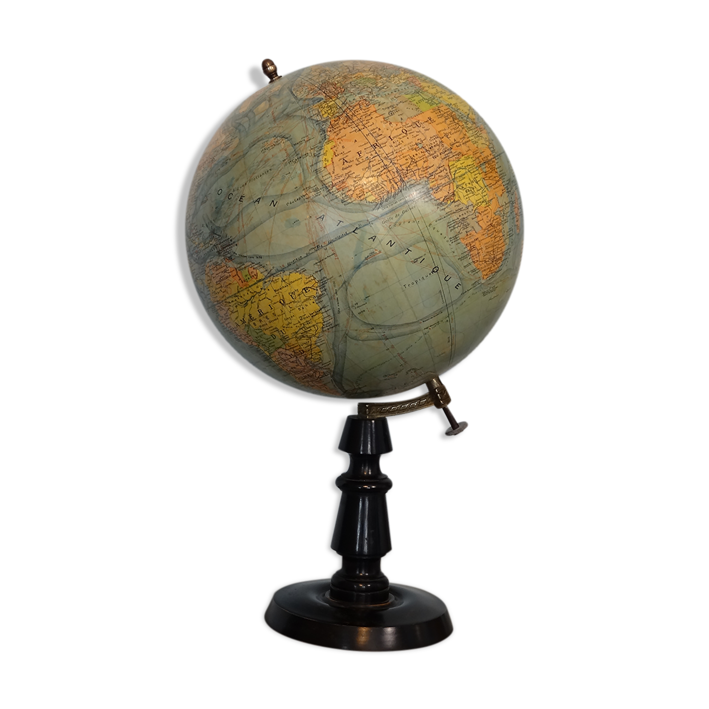 Globe terrestrial Forest late nineteenth / early twentieth wood base turned