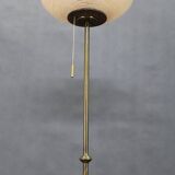 1940s Restored Brass Floor Lamp with  Glass Shade