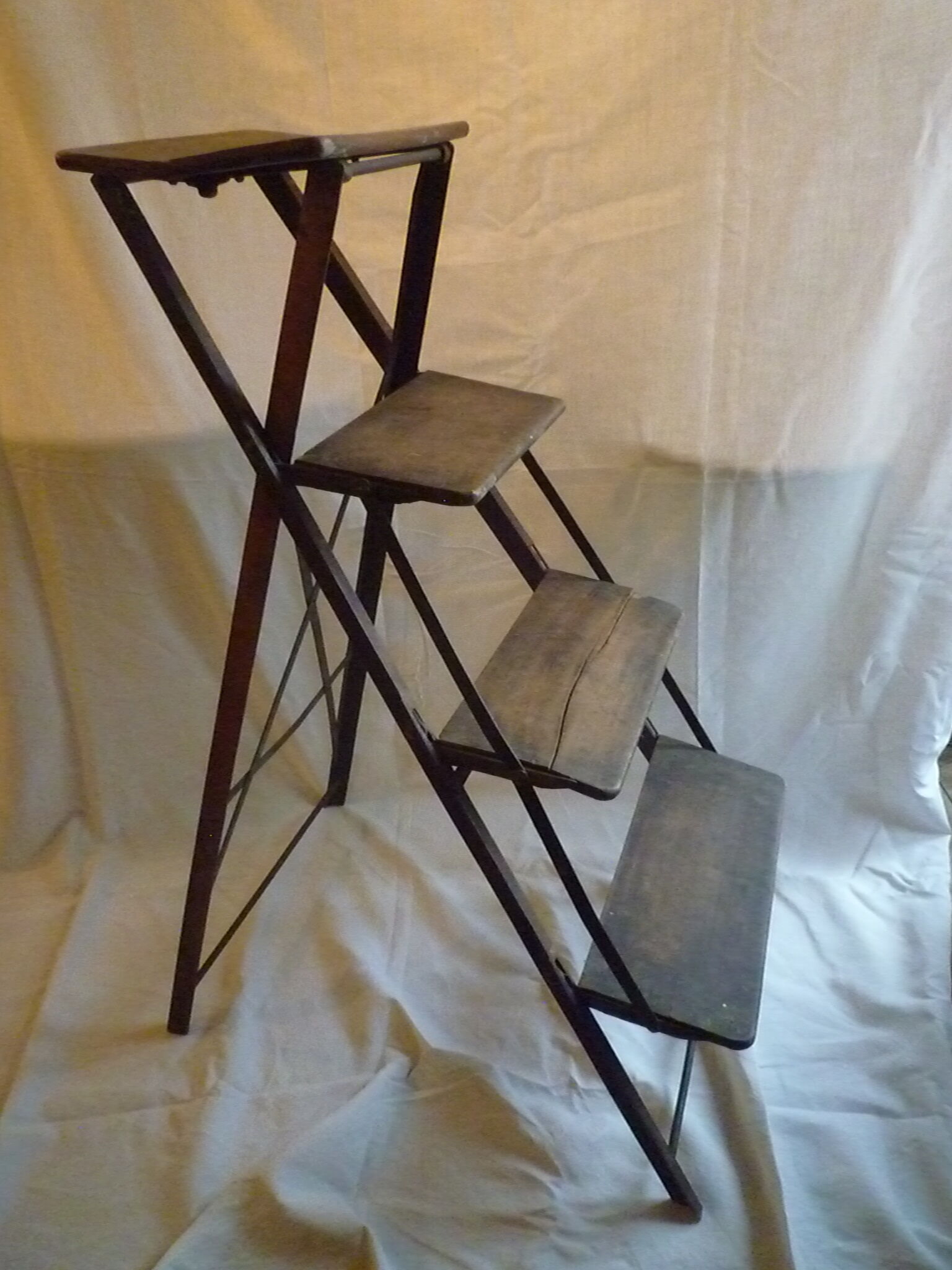 Industrial metal and wood workshop stepladder