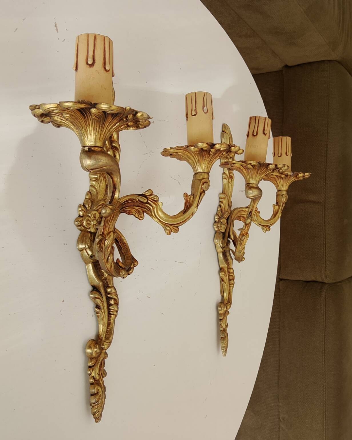 Pair of antique Rococo wall sconces in Louis XV style.