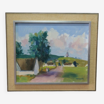 Paysage moderne suédois, années 1960, huile sur toile, encadré d'Axel Hamborn (1892-1971)