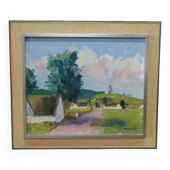 Paysage moderne suédois, années 1960, huile sur toile, encadré d'Axel Hamborn (1892-1971)