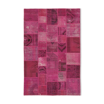 Handmade turkish overdyed 200 cm x 306 cm pink patchwork carpet