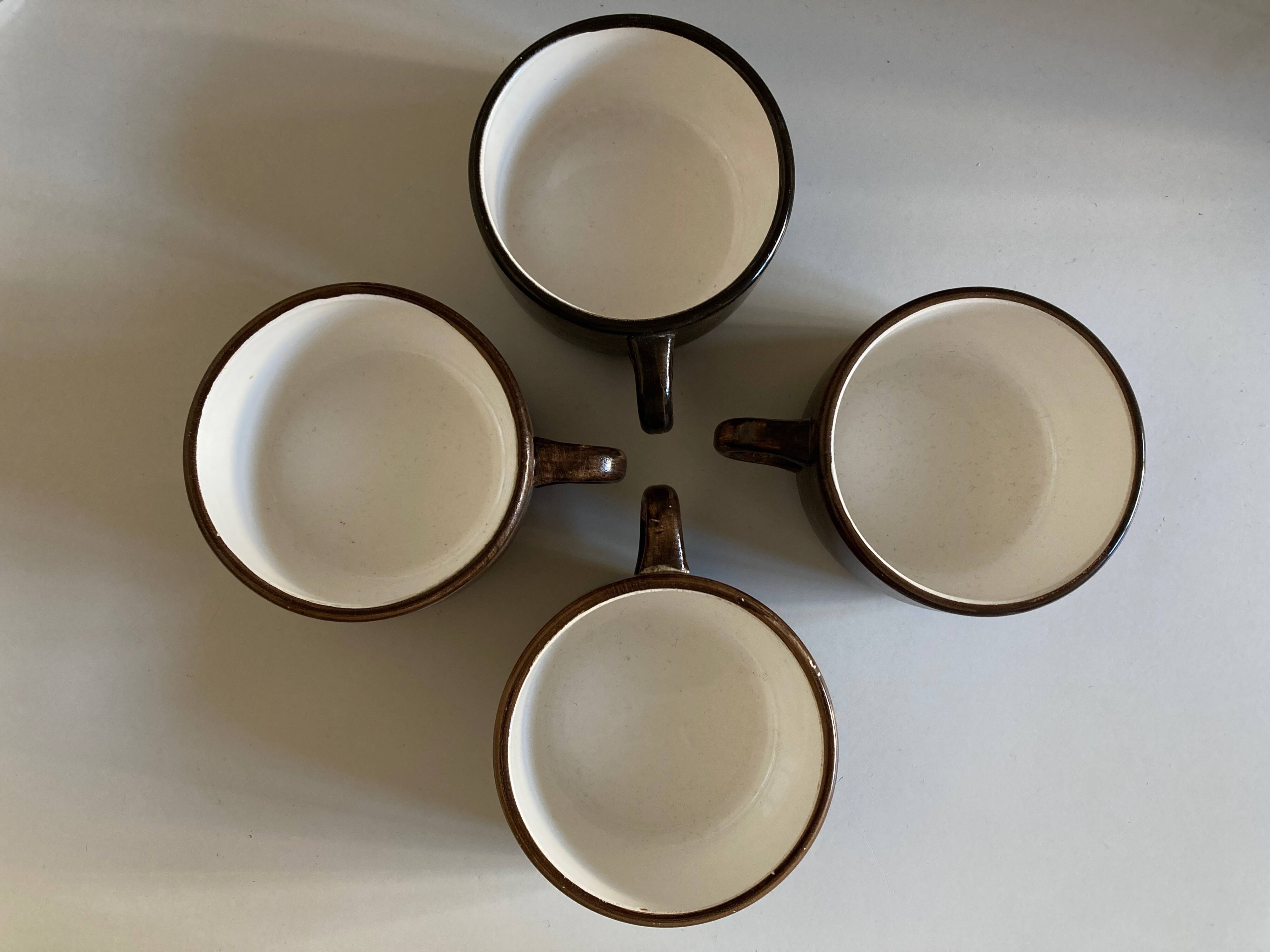 Set de 4 tasses déjeuner Salins décor bois 1970