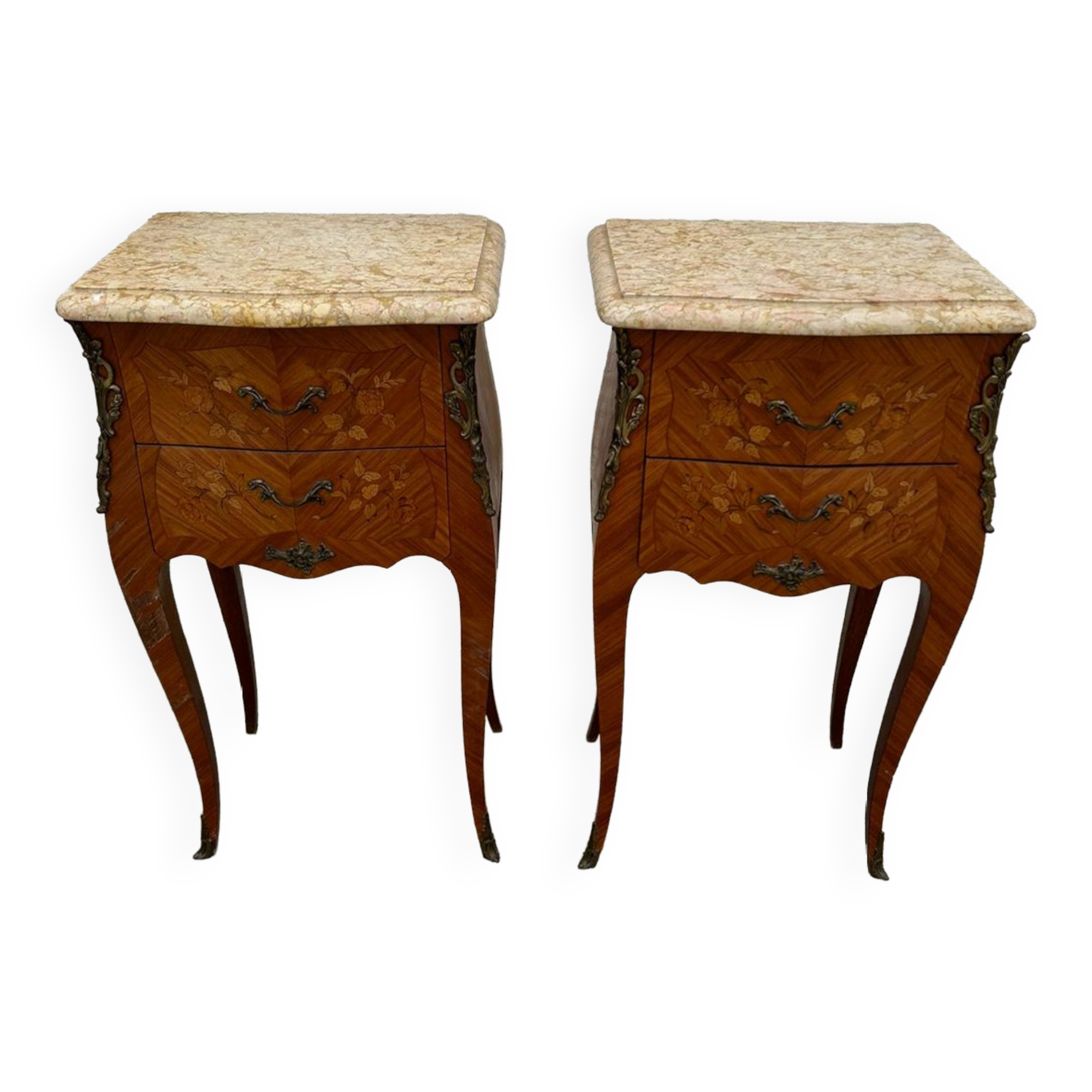 Pair of Louis XV style bedside tables in rosewood
