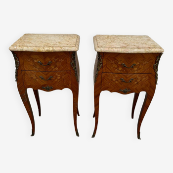 Pair of Louis XV style bedside tables in rosewood