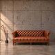 Chesterfield sofa / Brown cognac leather / Deep buttoned / 1980s