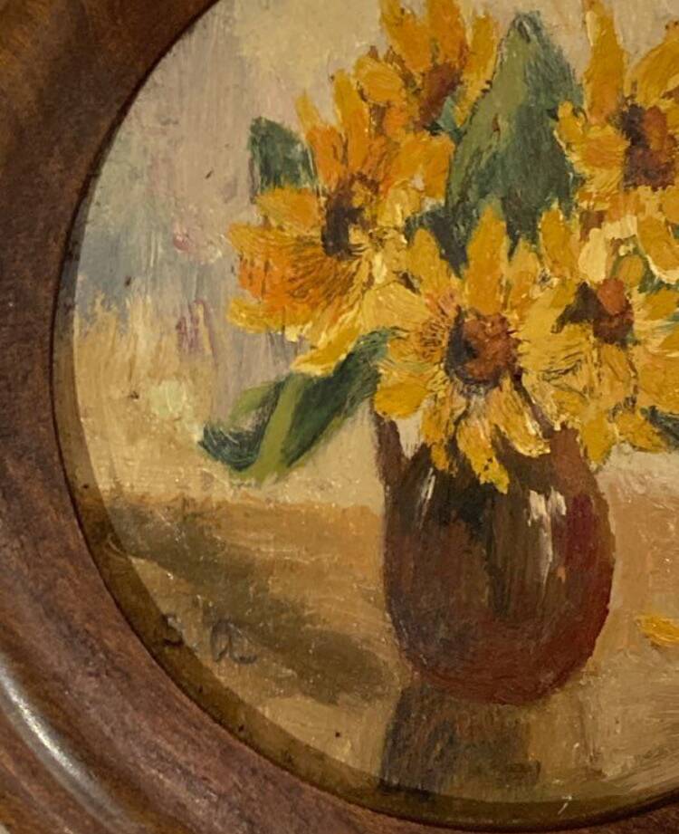 Oil on panel miniature sunflowers
